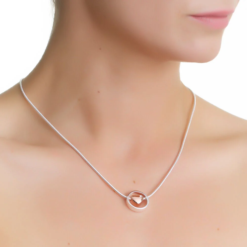 Newbridge Silverware Silver Plated Necklace With Rose Gold Plated Heart & Clear Stone - Image 2