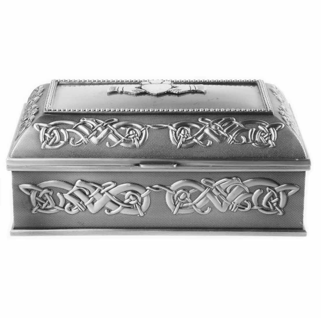 Pewter Jewellery Box Claddagh Pattern Medium - Image 4
