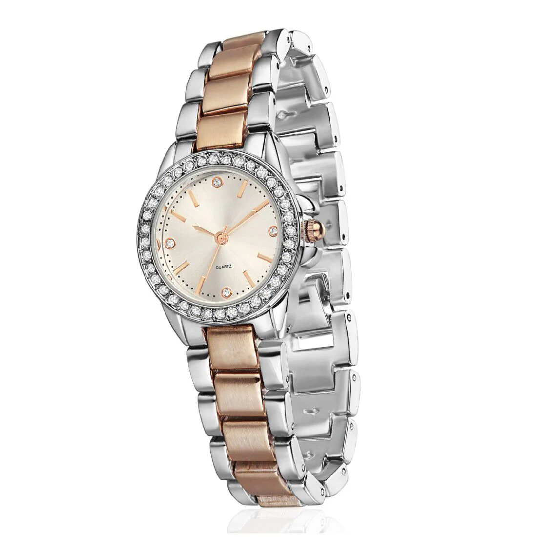 Rose Gold Silverplate Round Women's Watch