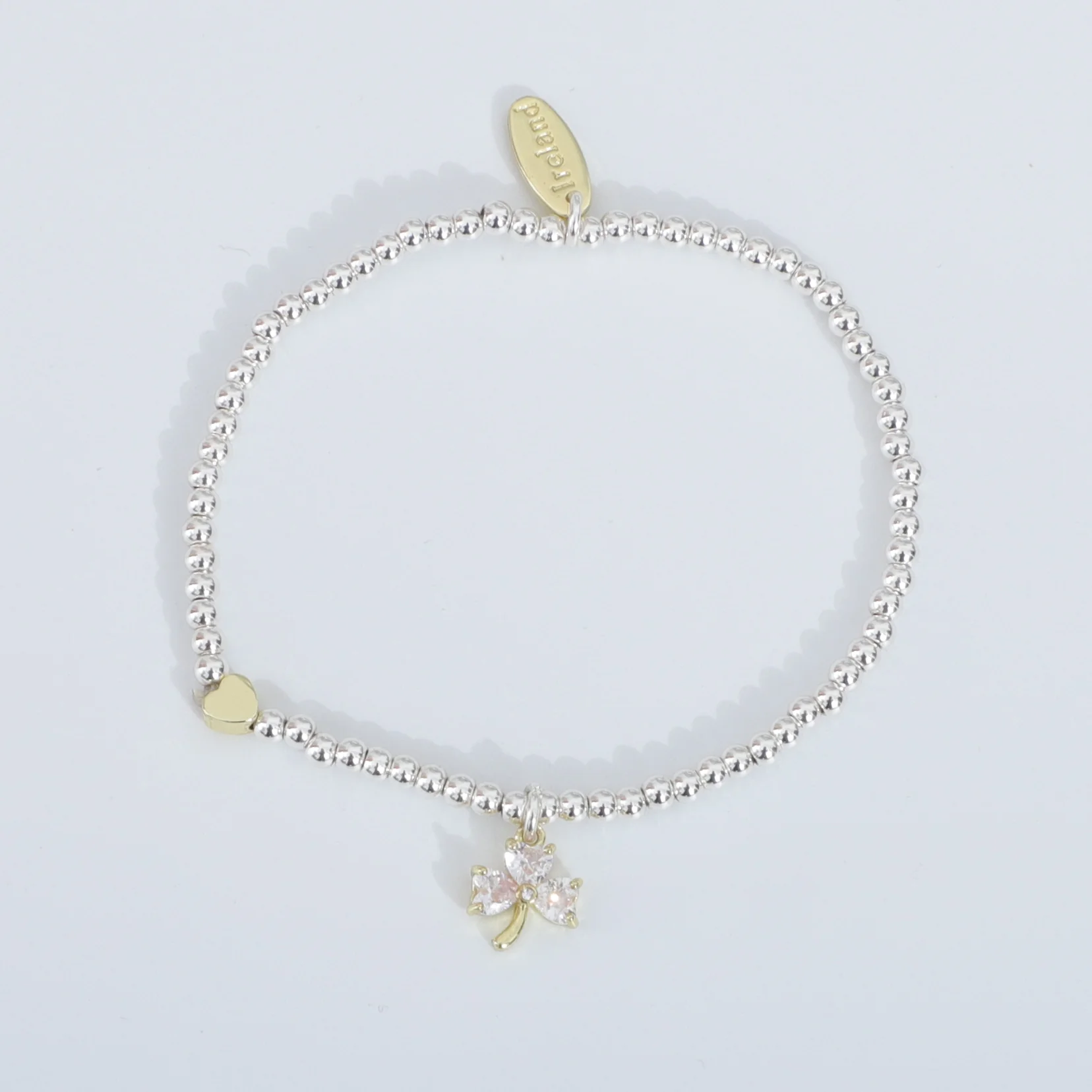 Silver Beaded 3 Stone Shamrock Bracelet