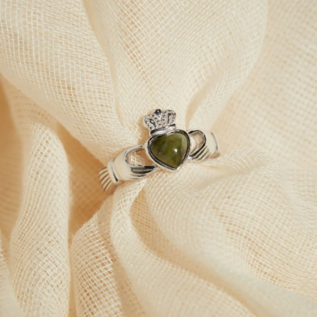 Silver Claddagh Ring Connemara Marble Women's - Image 2