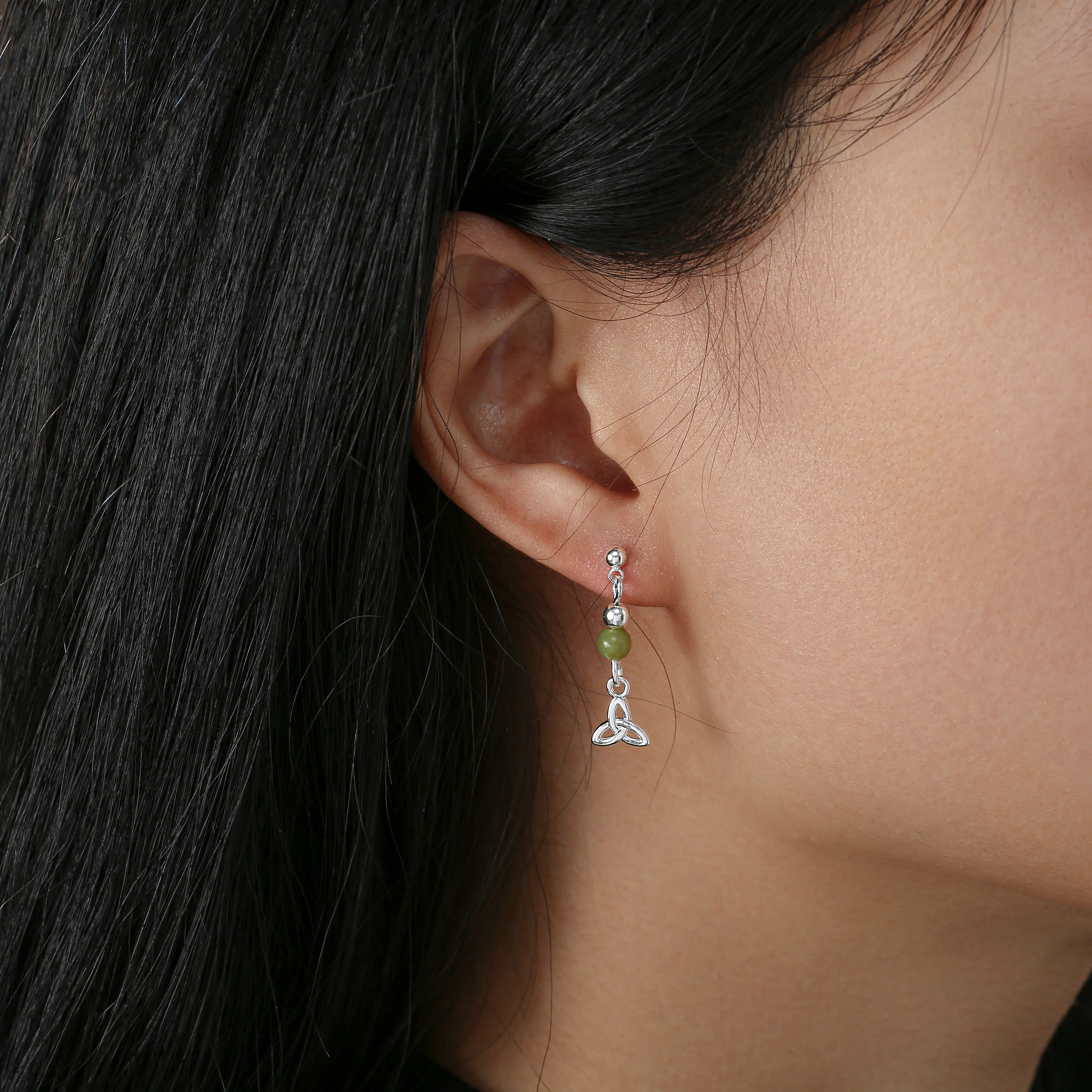 Silver Plated Trinity With Bead Drop Earrings