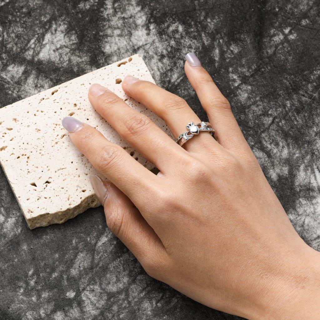 Sterling Silver Claddagh Plain With Stone Ring - Image 2