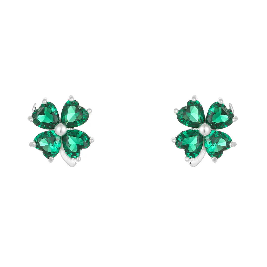 Sterling Silver Four Stone Green Clover Earrings