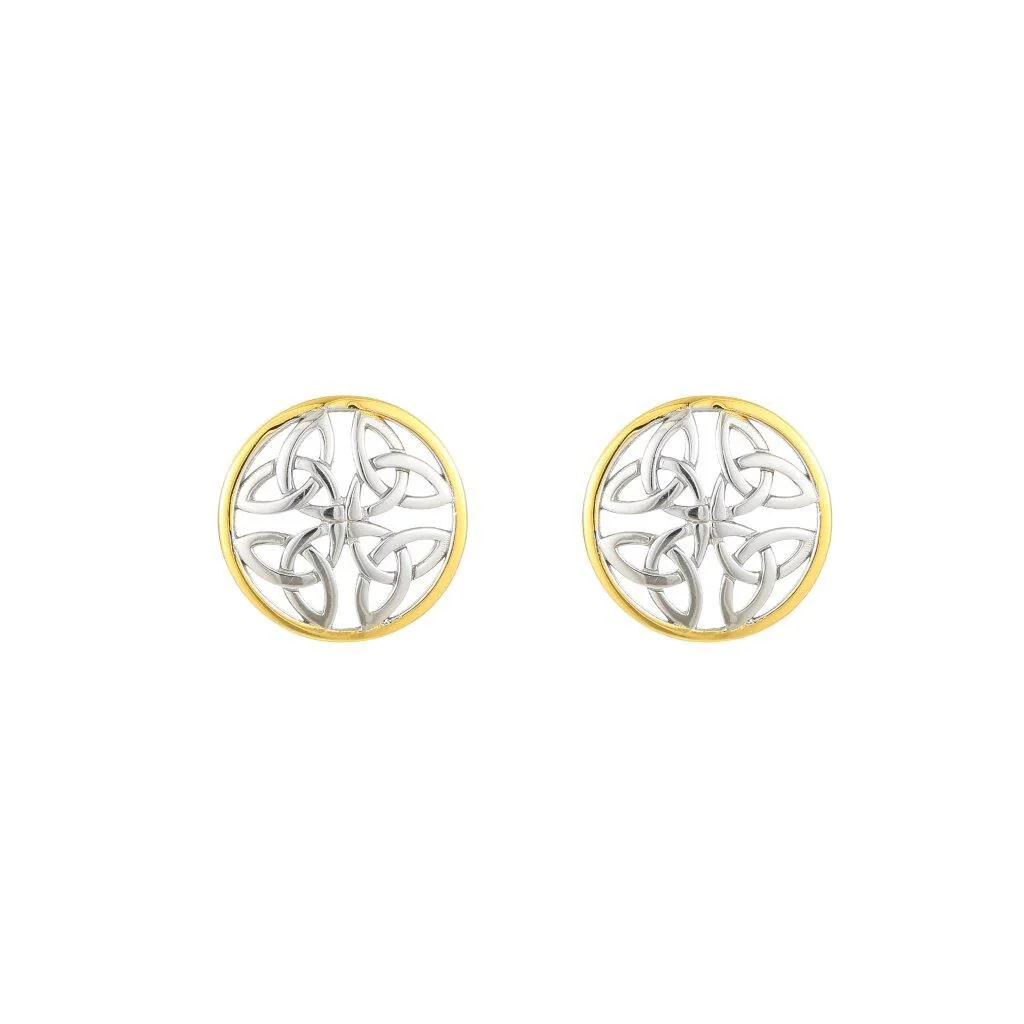 Sterling Silver & Spot Gold 4 Trinity Circle Earrings
