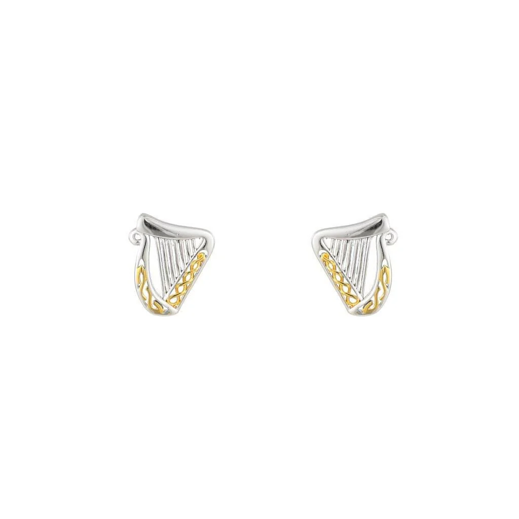 Sterling Silver & Spot Gold Harp Earrings