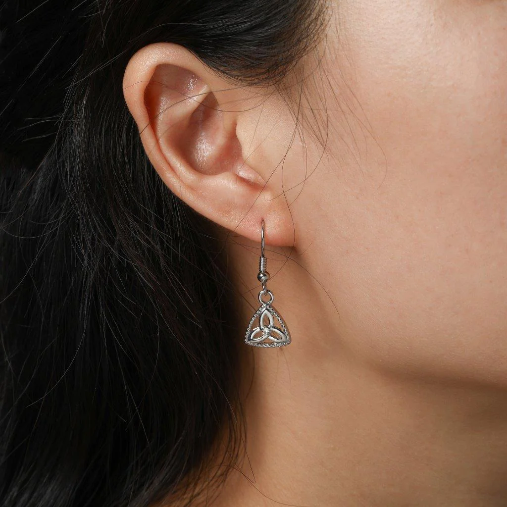 Women's Trinity Enclosed Design Clear Stone Earrings - Image 2
