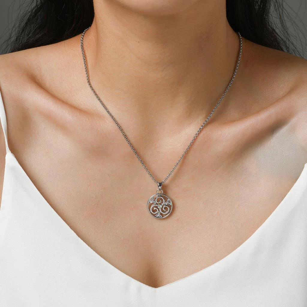Triskele and Trinity Design Clear Stone Pendant - Image 2