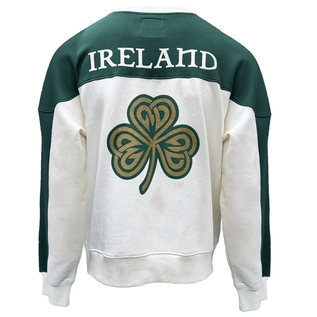 Unisex Ireland Crest V-Neck Cream and Green Sweatshirt - Image 3