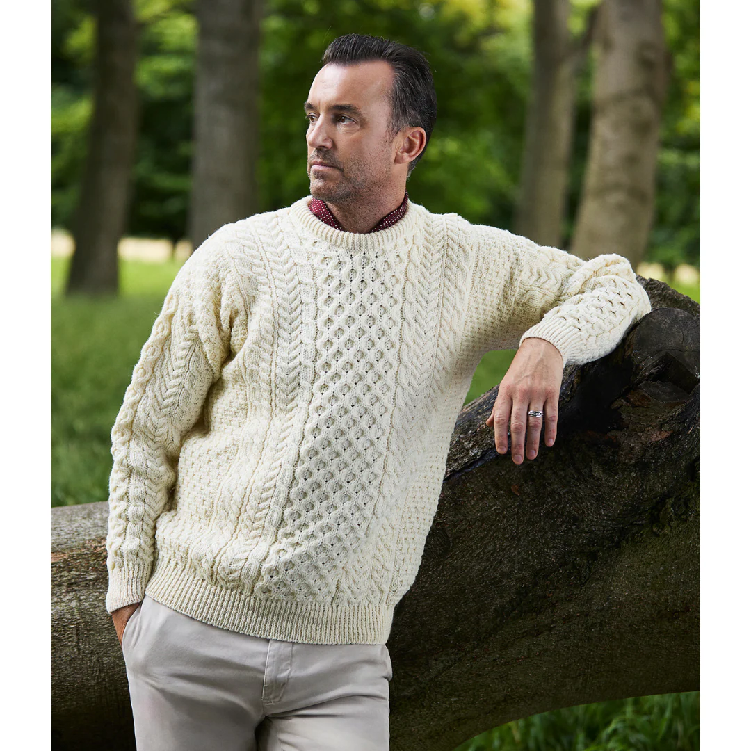 Unisex Irish Cable Knitted Crew Neck Natural Jumper - Image 3