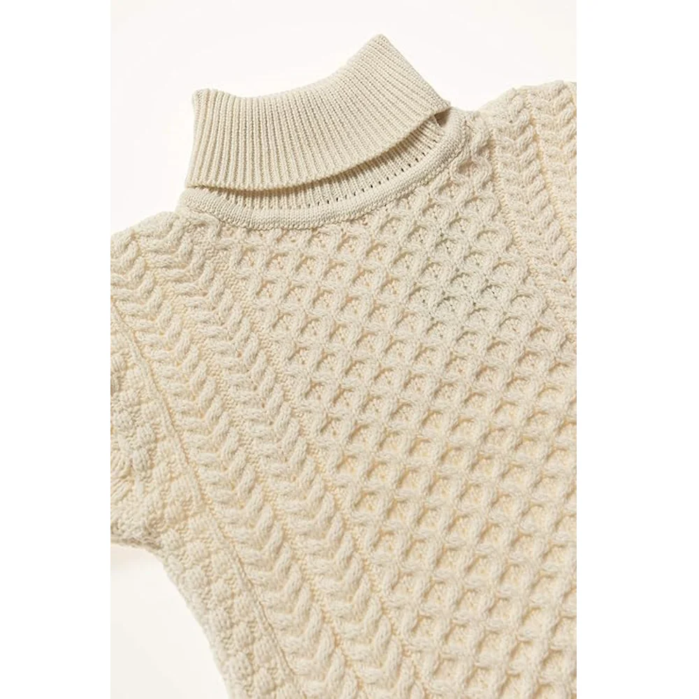 Unisex Irish Cable Knitted Soft Roll Neck Natural Jumper - Image 3