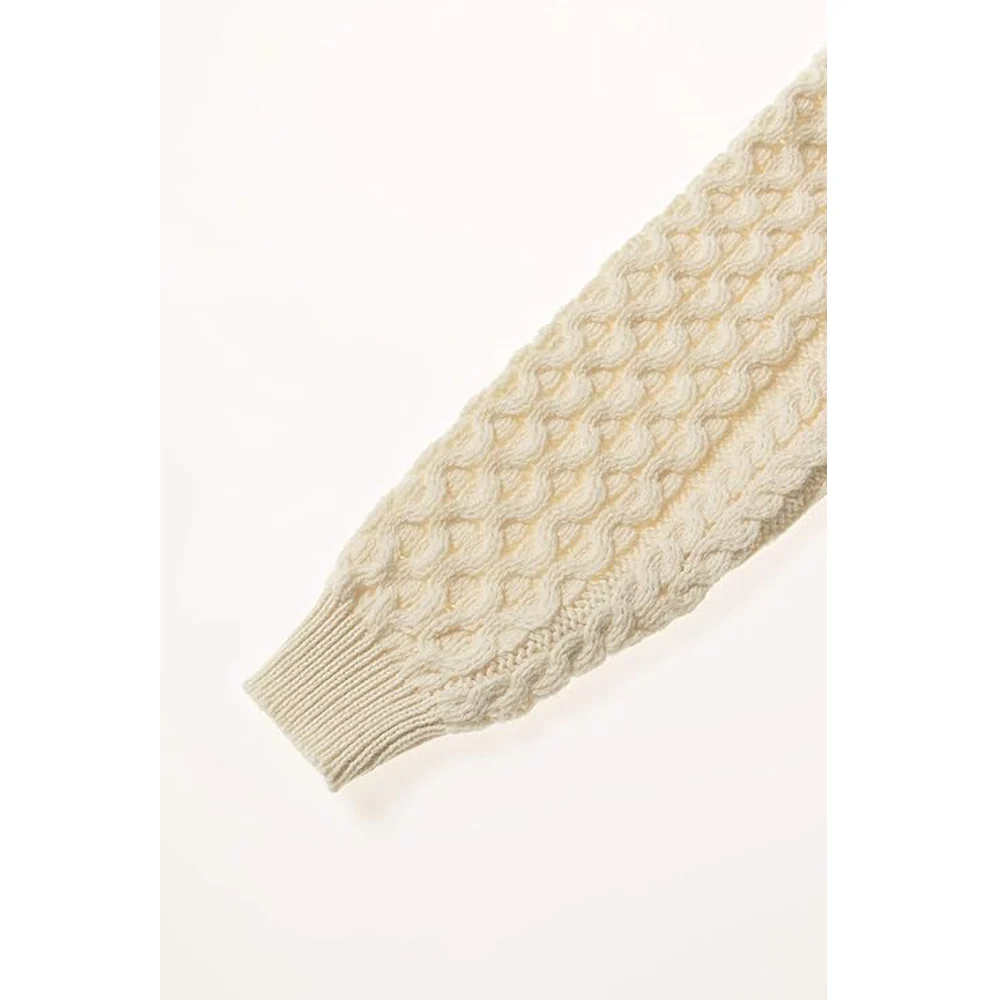 Unisex Irish Cable Knitted Soft Roll Neck Natural Jumper - Image 5