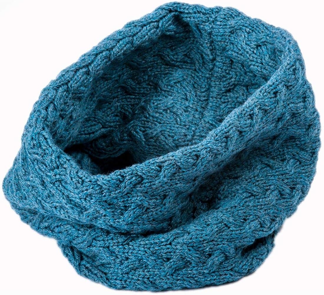 Unisex Merino Wool Infinity Cabled Sea Blue Snood - Image 3