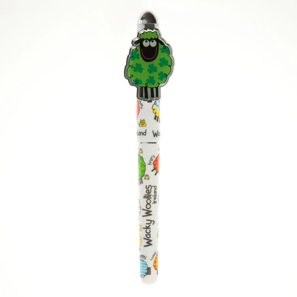 White Gel Pen With Multicoloured Wacky Woolies Sheep 1cm Long & Black Ink