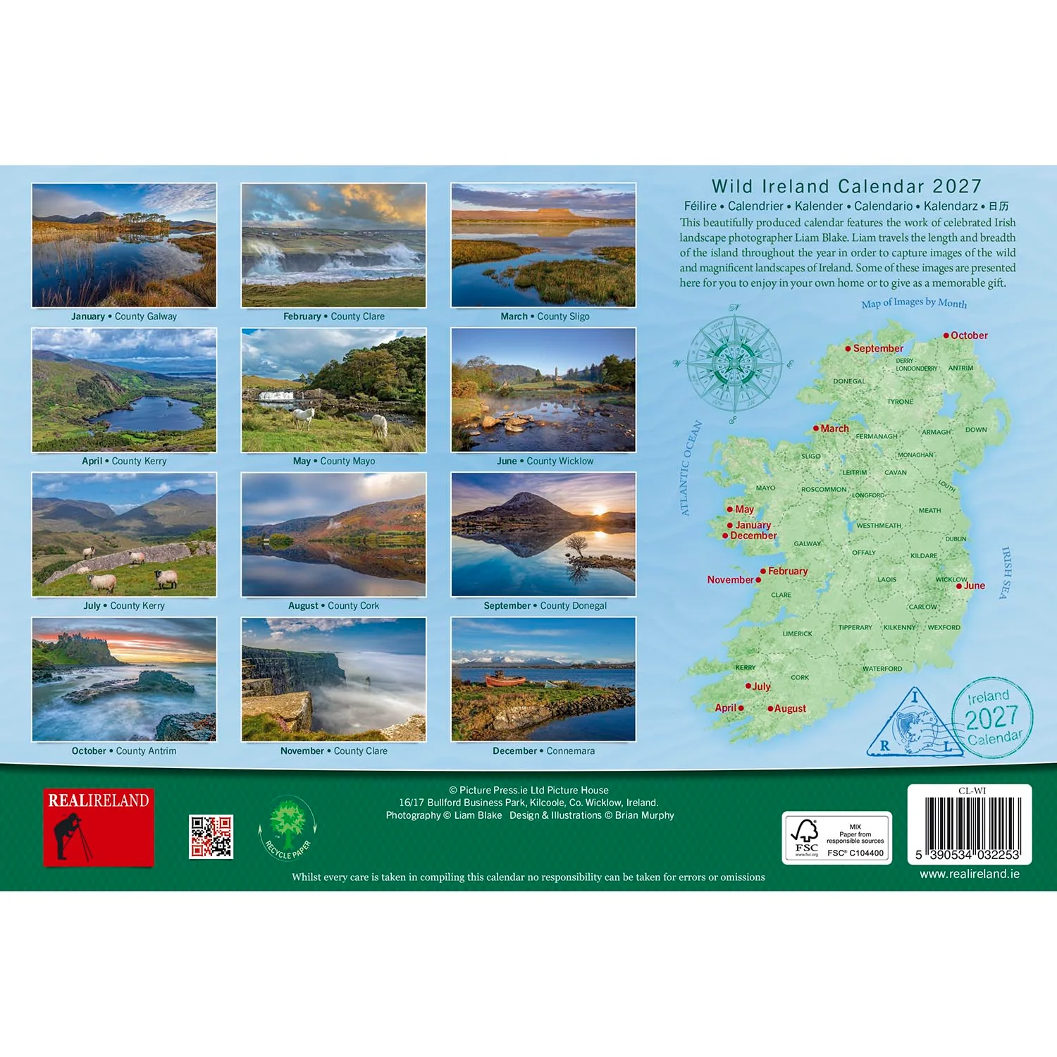 Wild Ireland Birds Eye View A4 Calendar 2027 - Image 3