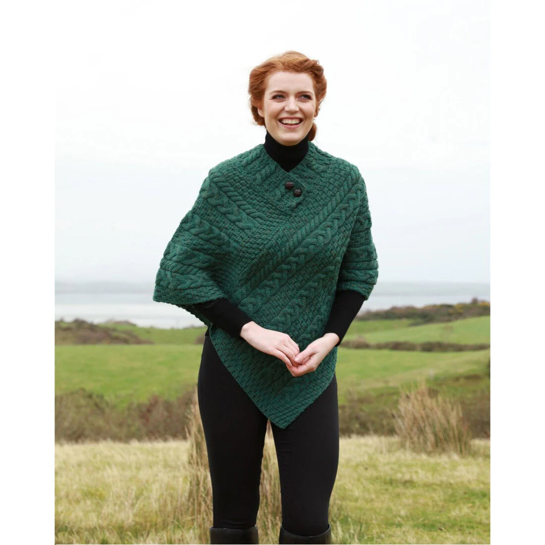 Women's Aran Connemara Green Poncho - Image 4