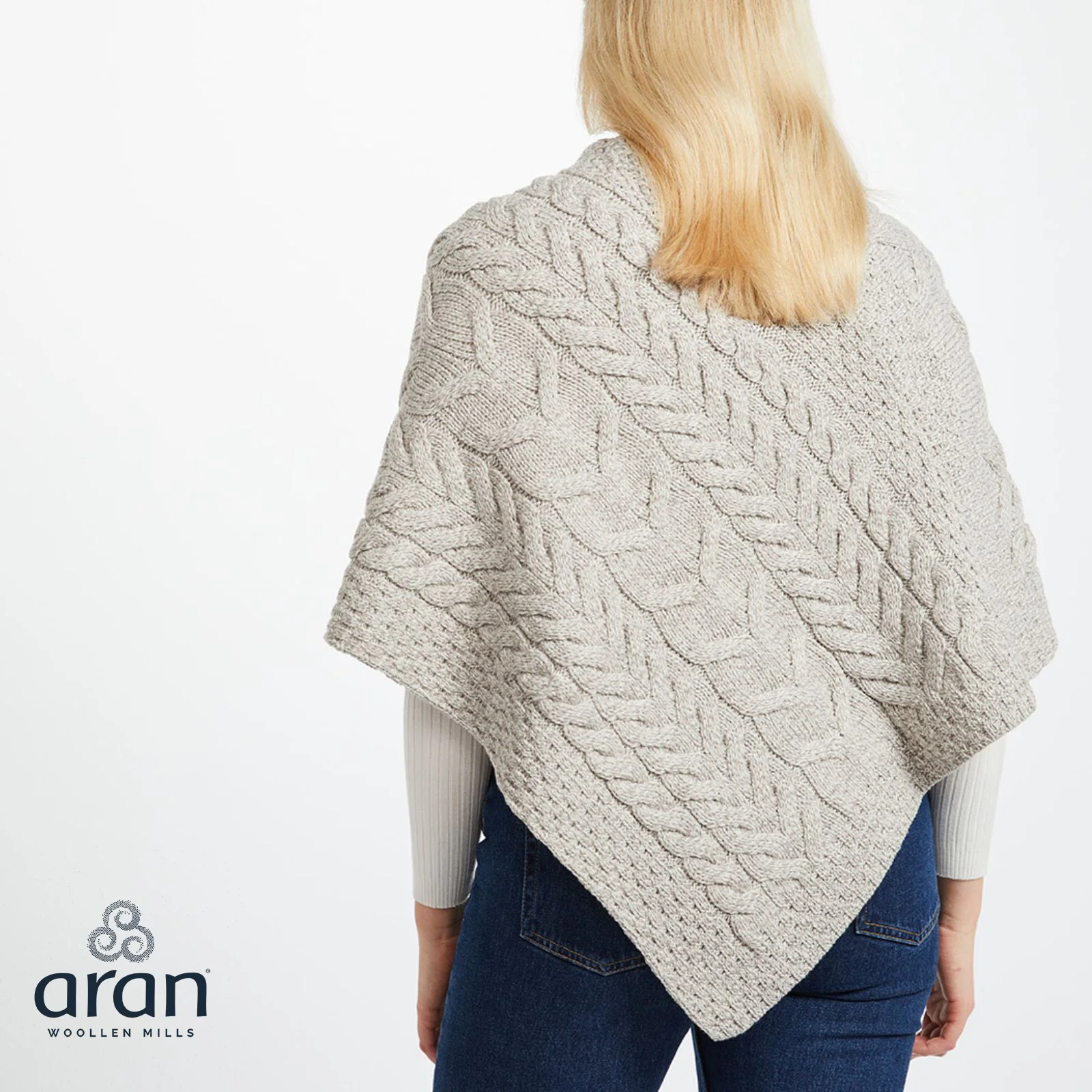 Women's Aran Triangular Oatmeal Poncho - Image 3