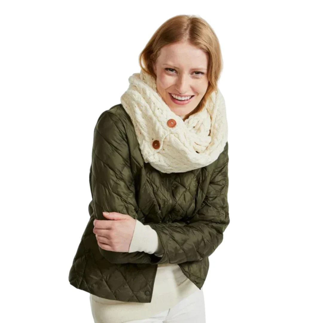 Women's Buttoned Aran Natural Snood Scarf