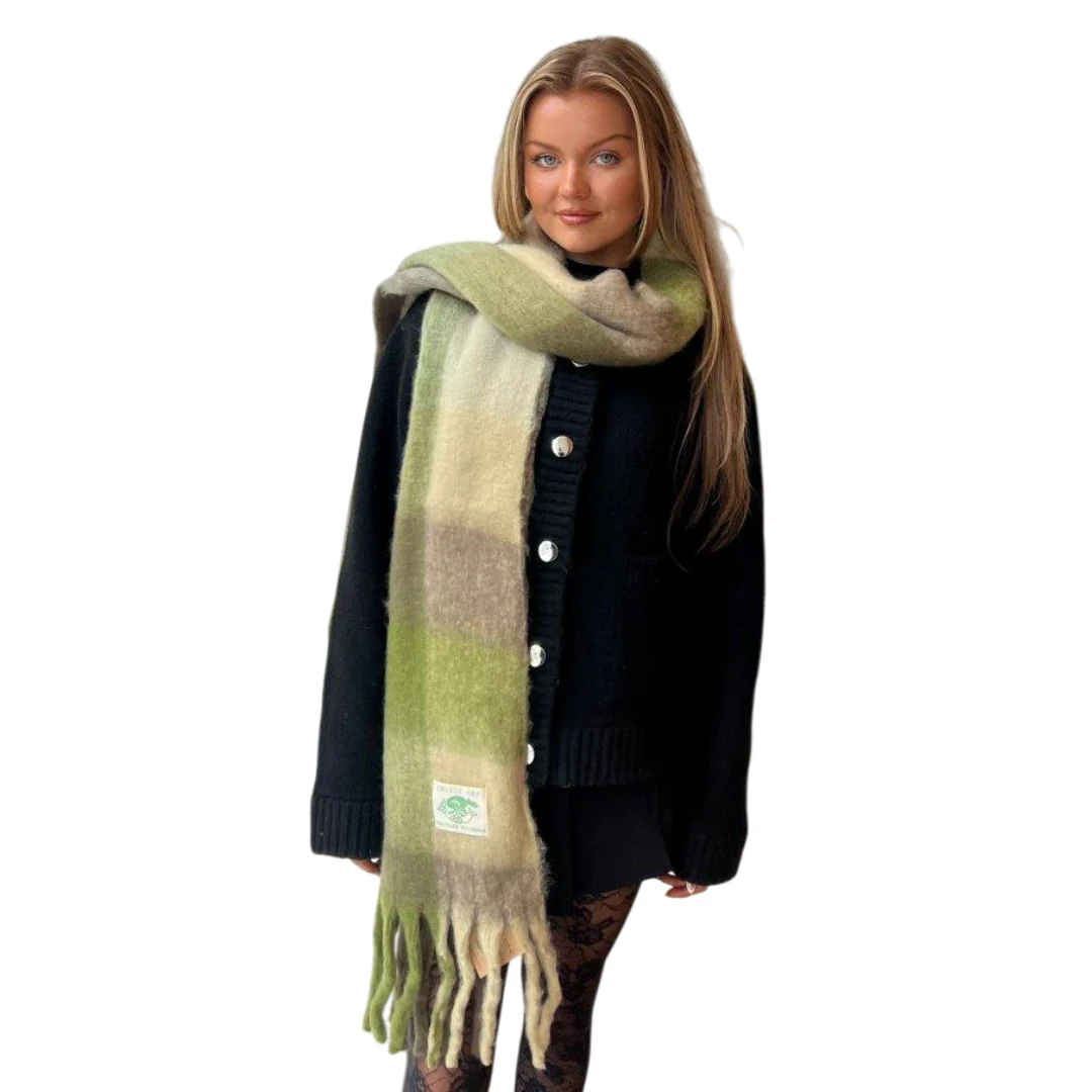 Women's Checkered Mixed Green Chunky Scarf