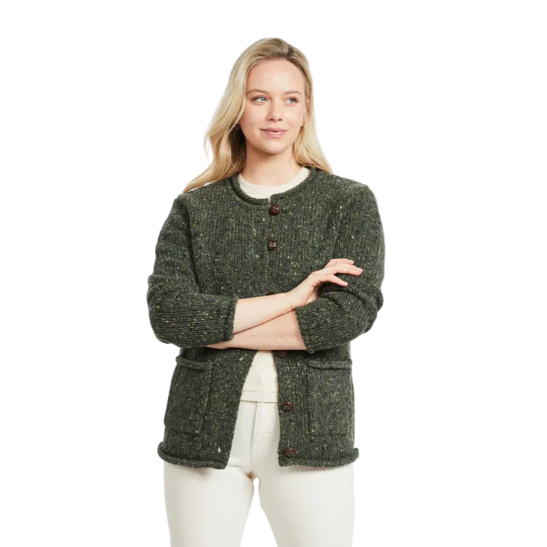 Women's Donegal Tweed Aran Green Cardigan