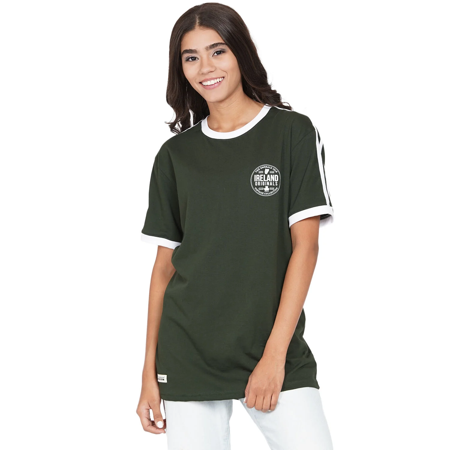 Women's Ireland Originals Stripes T Shirt Forest Green