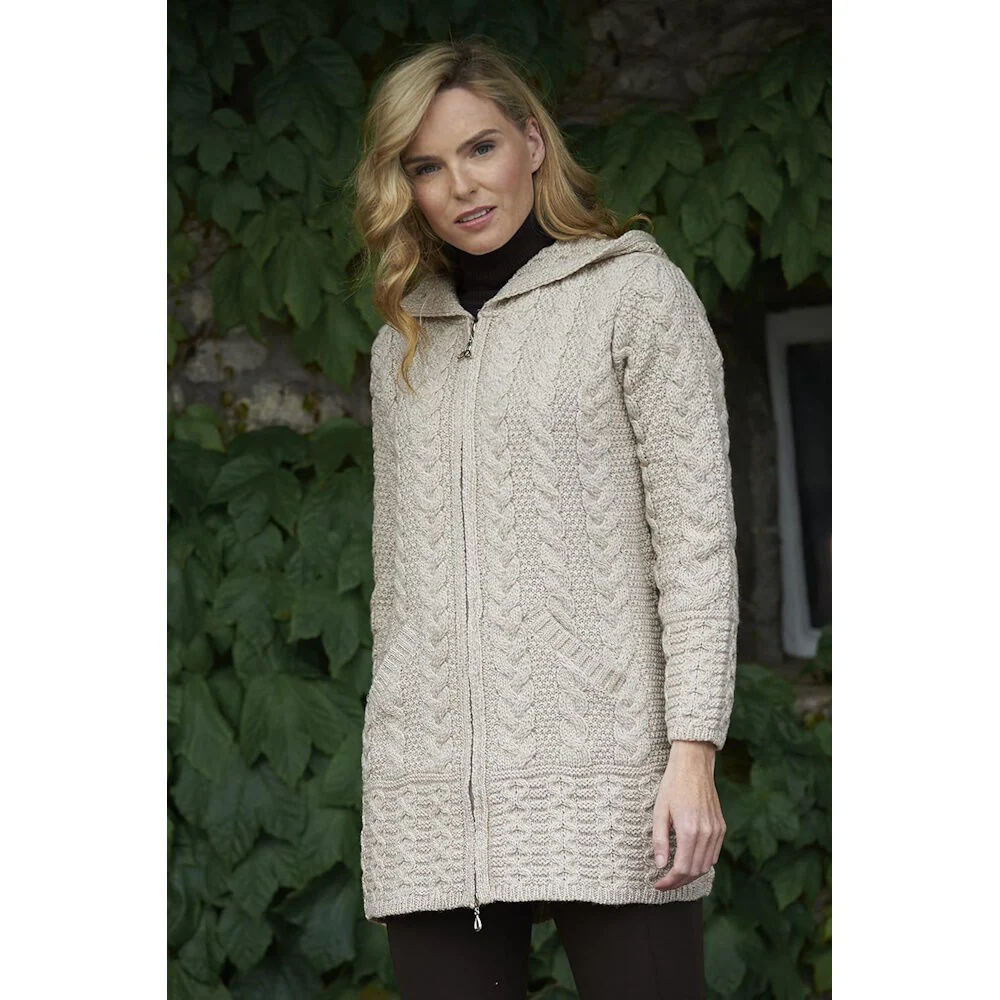 Women's Irish Cable Knitted Hooded Parsnip Coat - Image 7