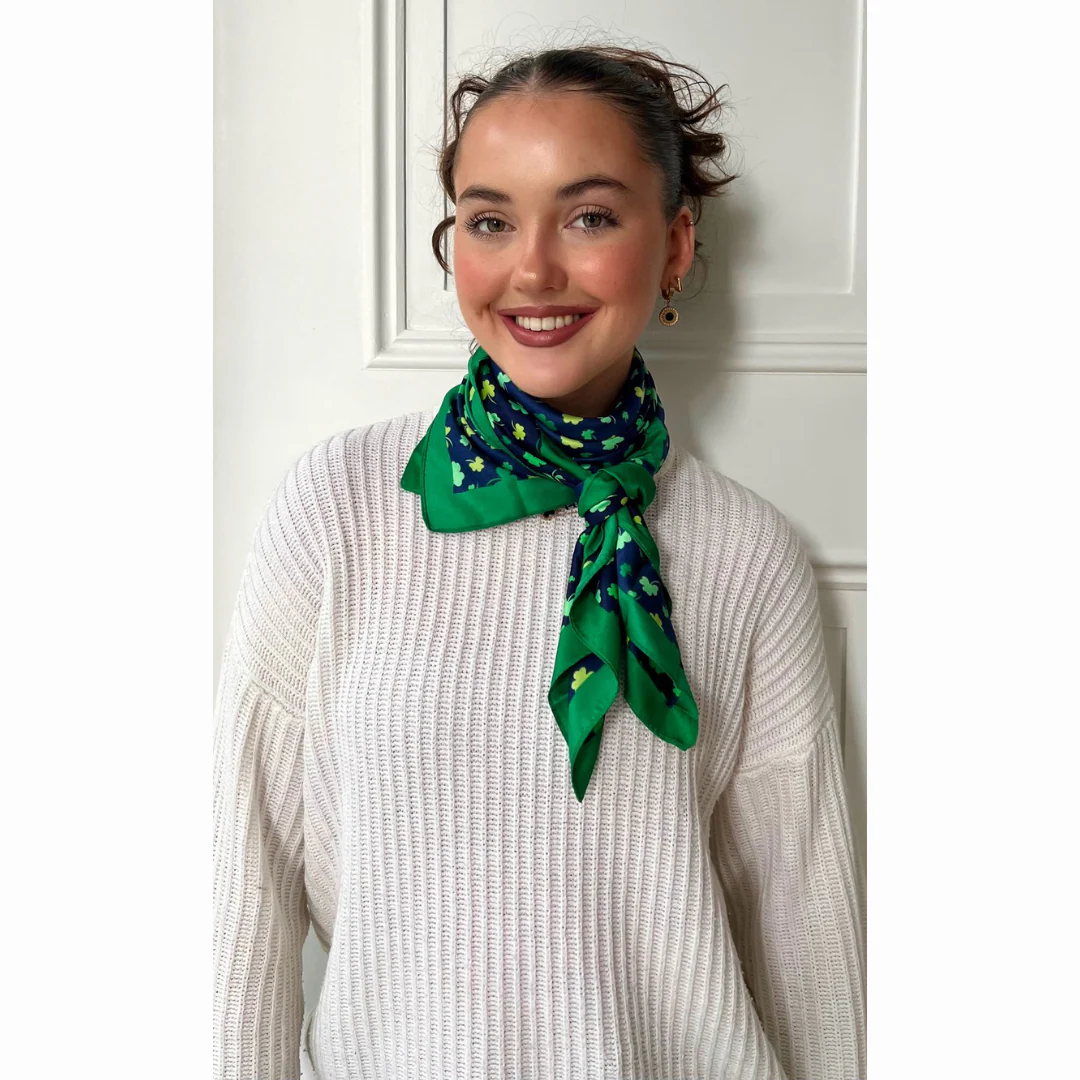 Women's Polysilk Green And Navy Shamrock Scarf - Image 3
