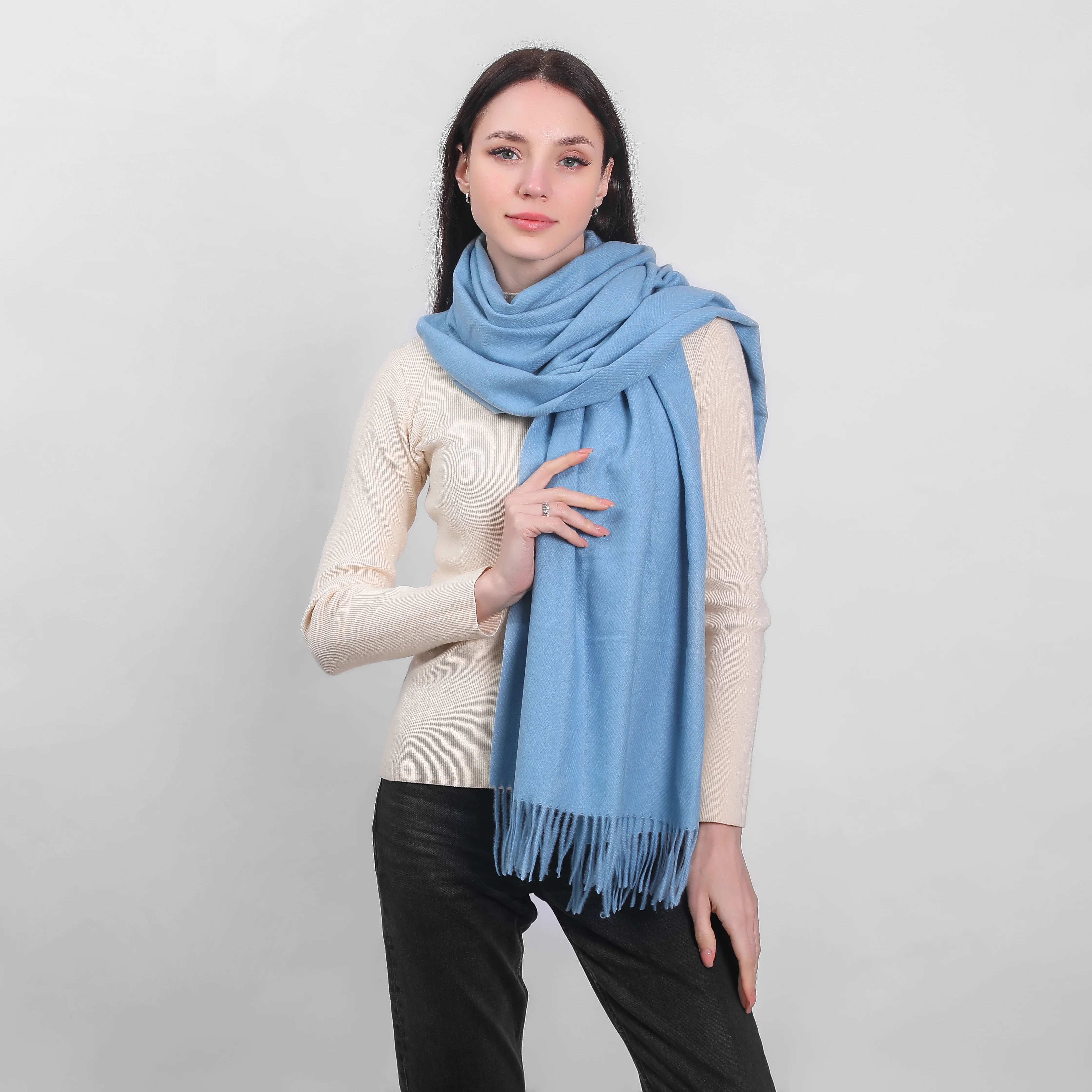 Women's Supersoft Herringbone Blue Scarf - Image 2