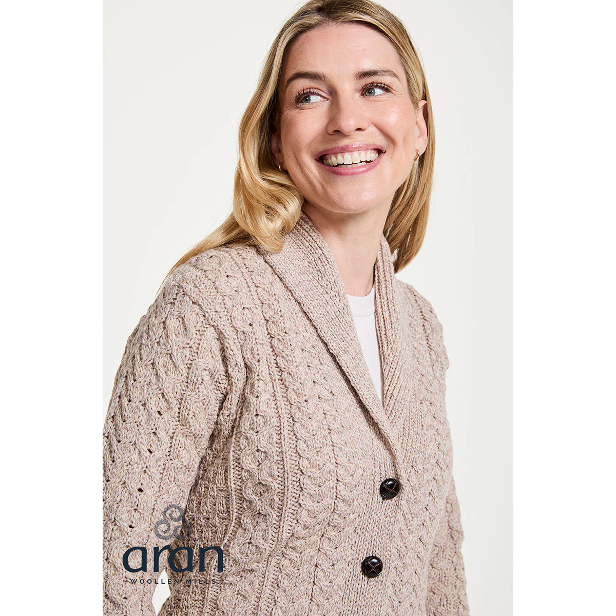 Women's Tourmakeady Shawl Collar Merino Aran Cardigan - Image 5